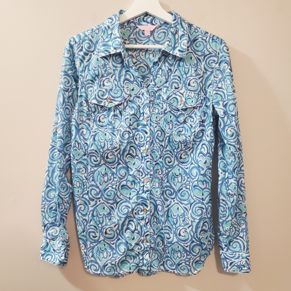 Lilly Pulitzer - Subtle Fish Print Design Blouse - Size 6